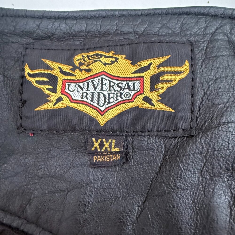 Universal Rider Heavy Black Leather Motorcycle Chaps | Men’s XXL | Lace Waist - Picture 6 of 7